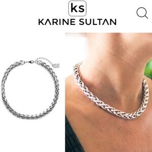 Karine Sultan Braided link short chain necklace in Silver NWT 98$